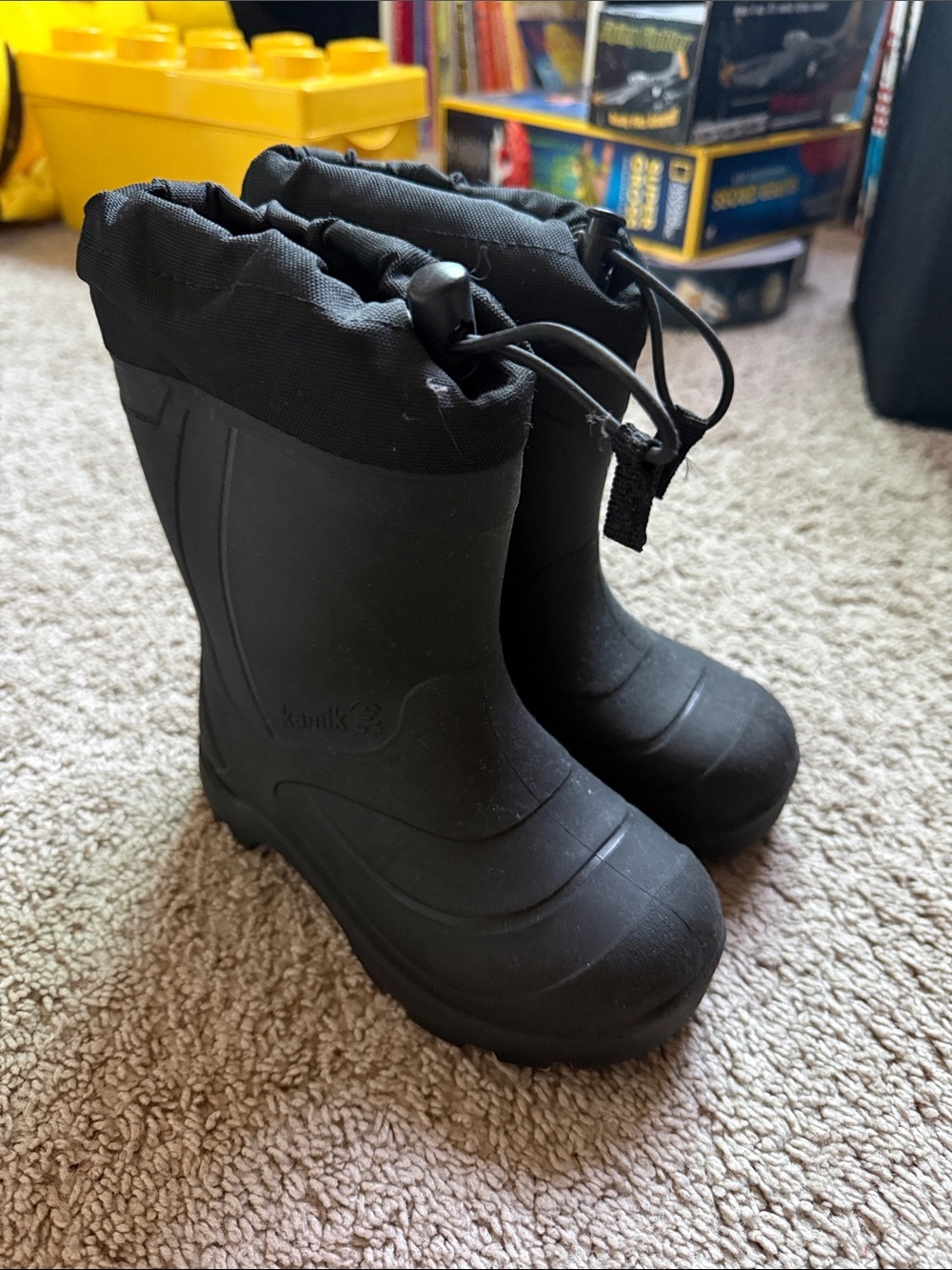 Kamik Kids Black Waterproof Snow Boots with Drawcord